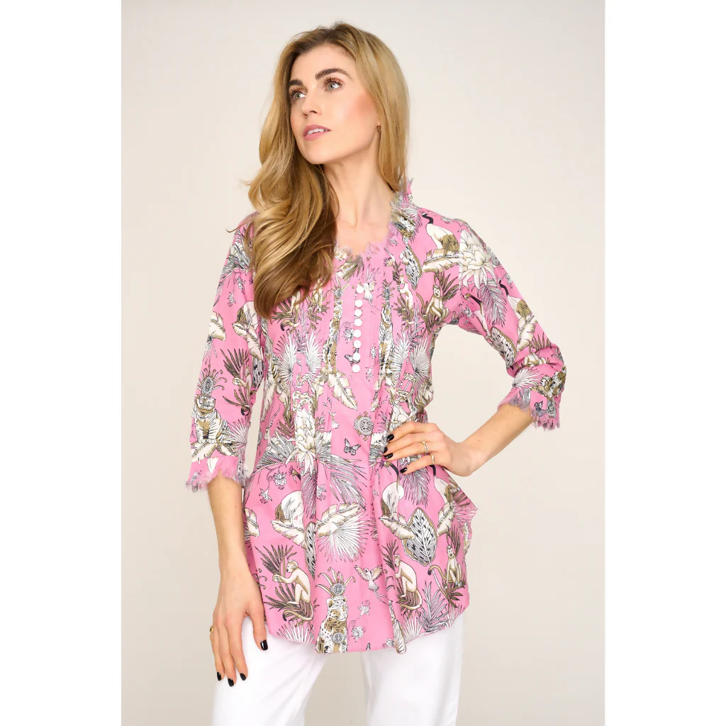 Sophie Cotton Shirt in Pink Tropical - Image 3