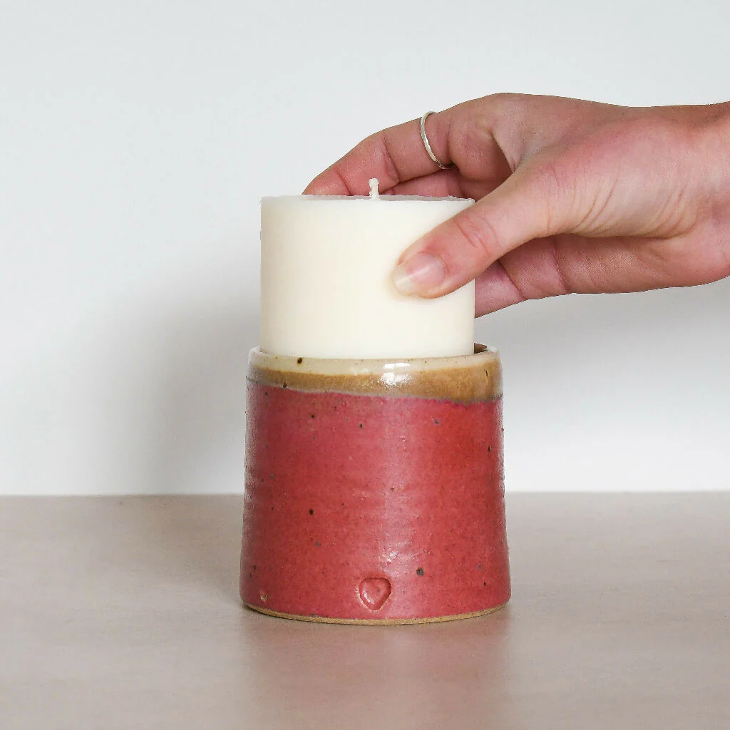 Speckled Clay Candle Pot with Refill - Raspberry - Image 4