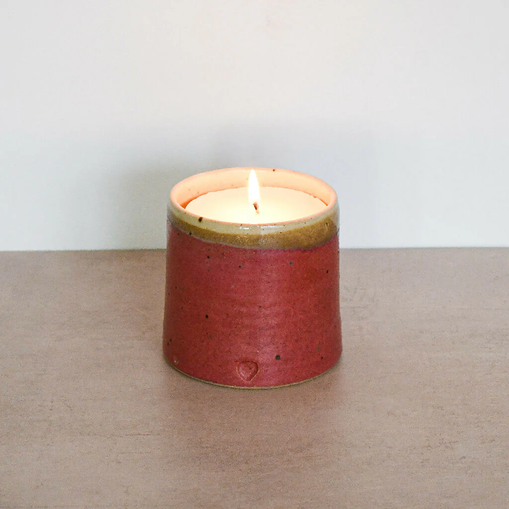 Speckled Clay Candle Pot with Refill - Raspberry - Image 5