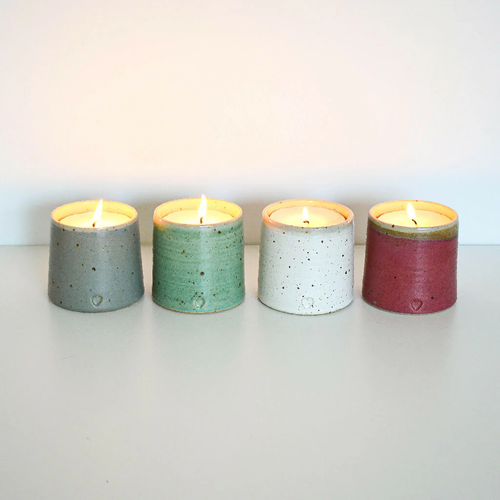 Speckled Clay Candle Pot with Refill - Raspberry - Image 9