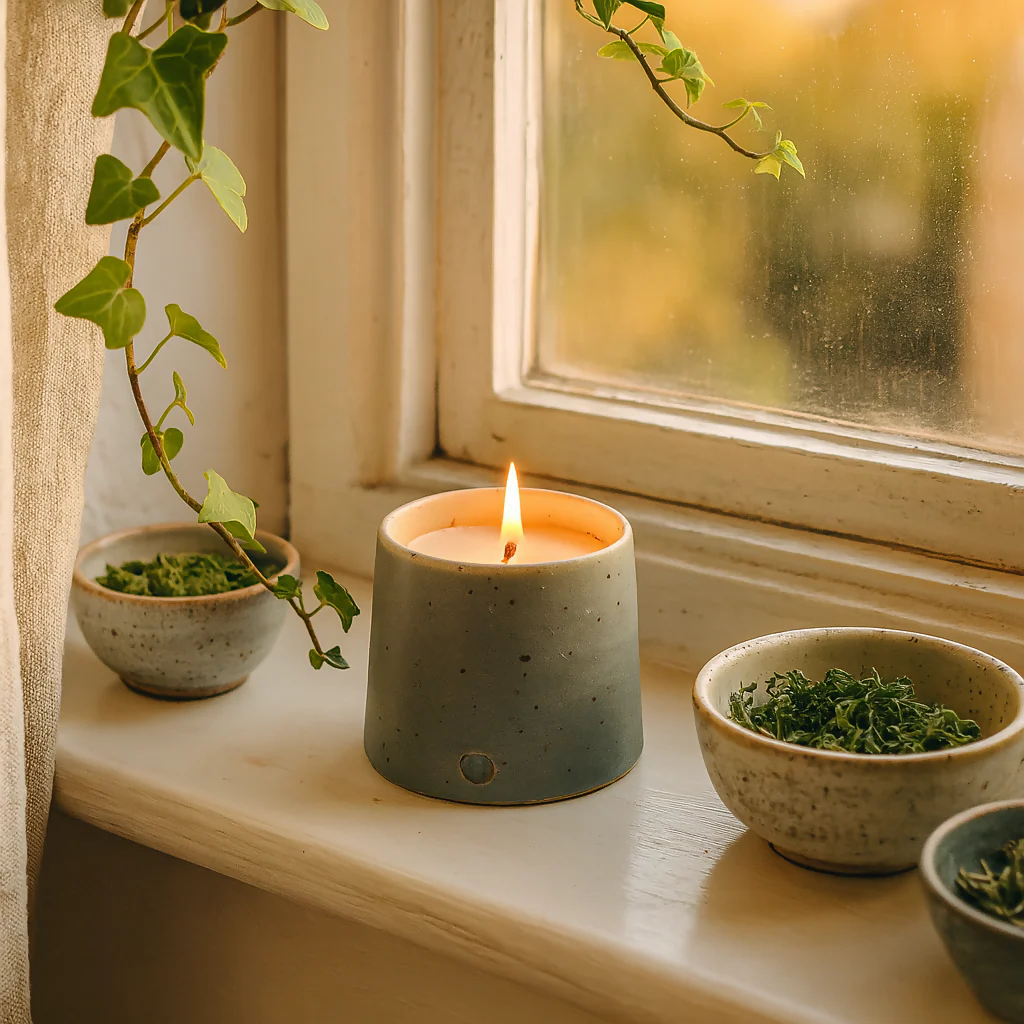 Speckled Clay Candle Pot with Refill - Satin Grey - Image 2
