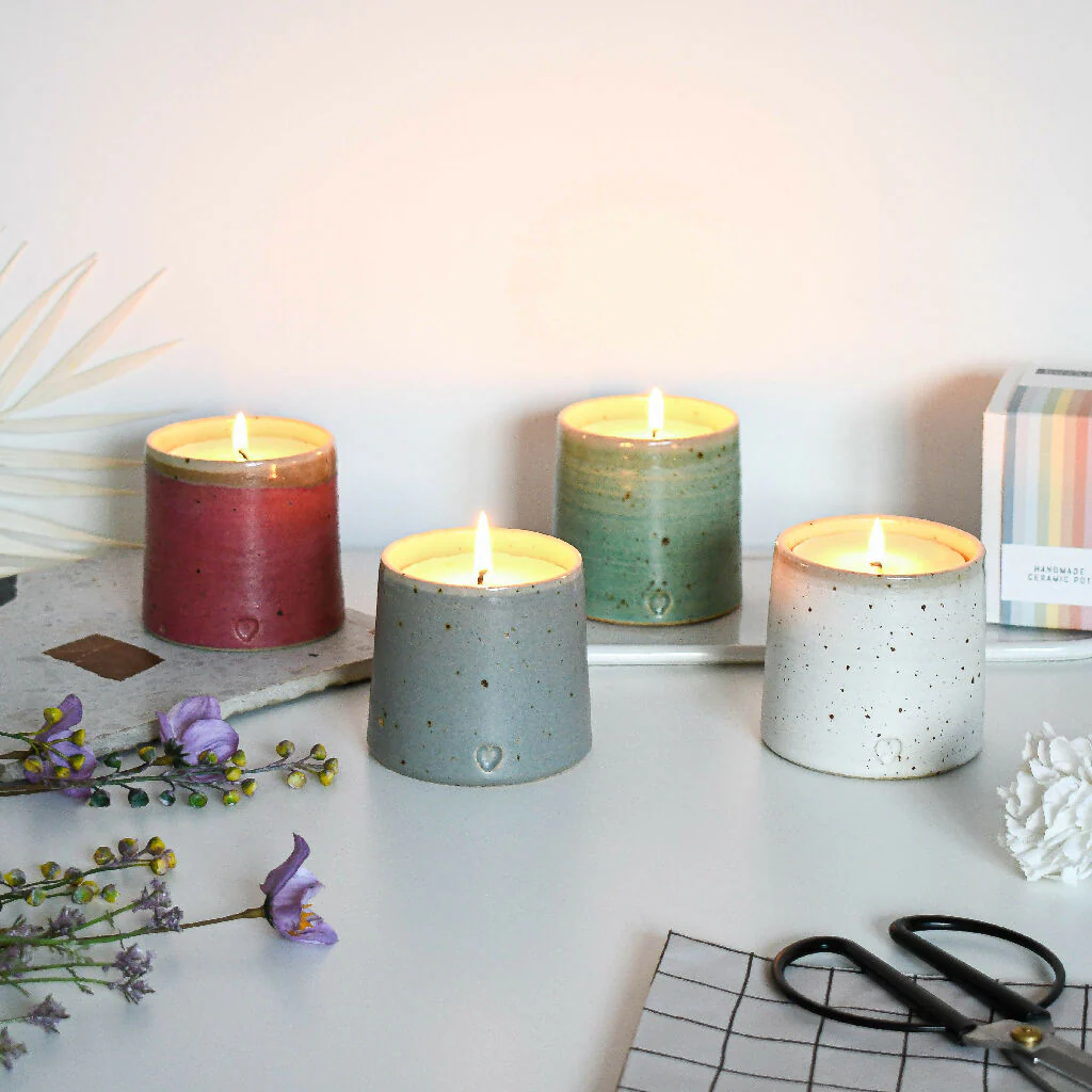 Speckled Clay Candle Pot with Refill - Satin Grey - Image 9