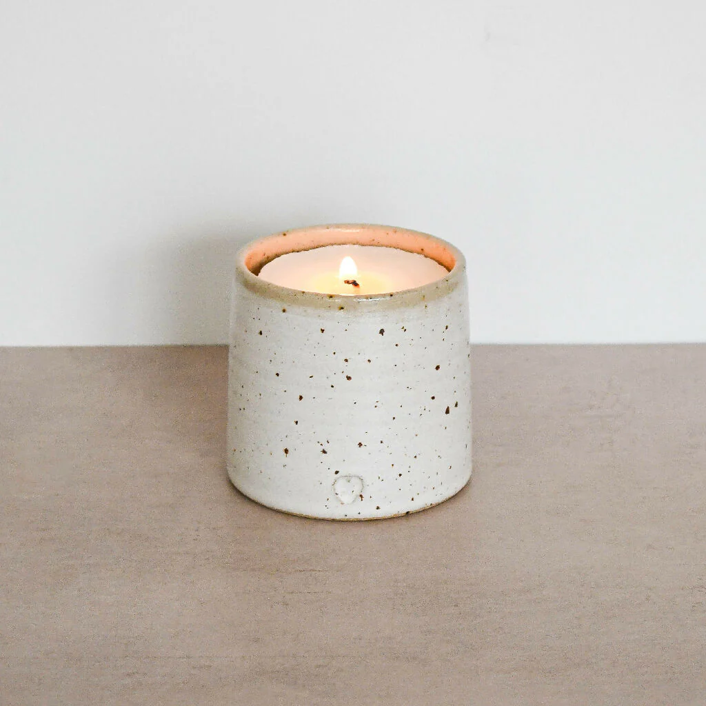 Speckled Clay Candle Pot with Refill - Snowdrop White - Image 6