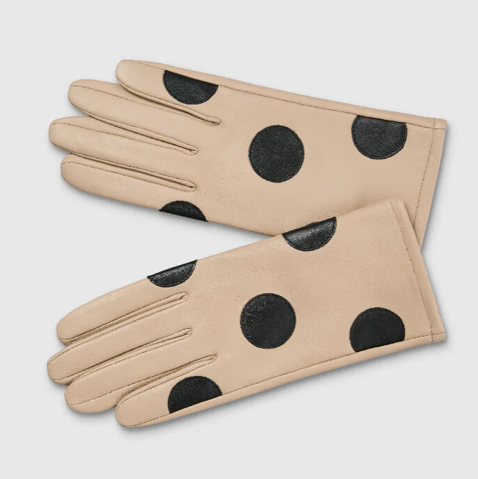 Mabel Sheppard Spot Leather Gloves in Cream and Black - Image 2