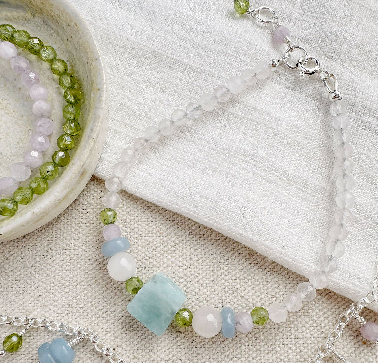 Spring Token Bracelet with rose quartz, kunzite and peridot