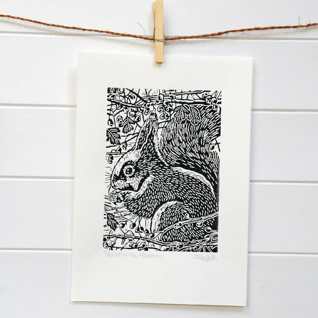 Squirrel in the Hawthorn - Open Ended Edition - Original Linocut Print - Image 3