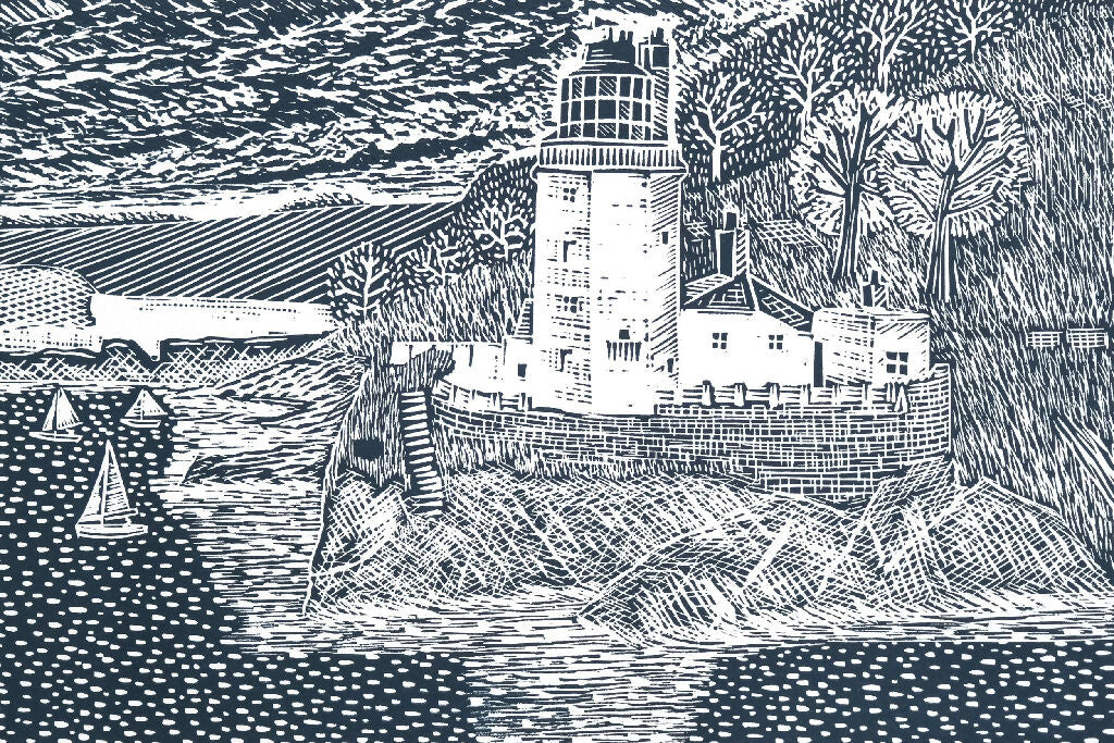St Anthony Lighthouse, Roseland, Cornwall Lino Print - Image 2