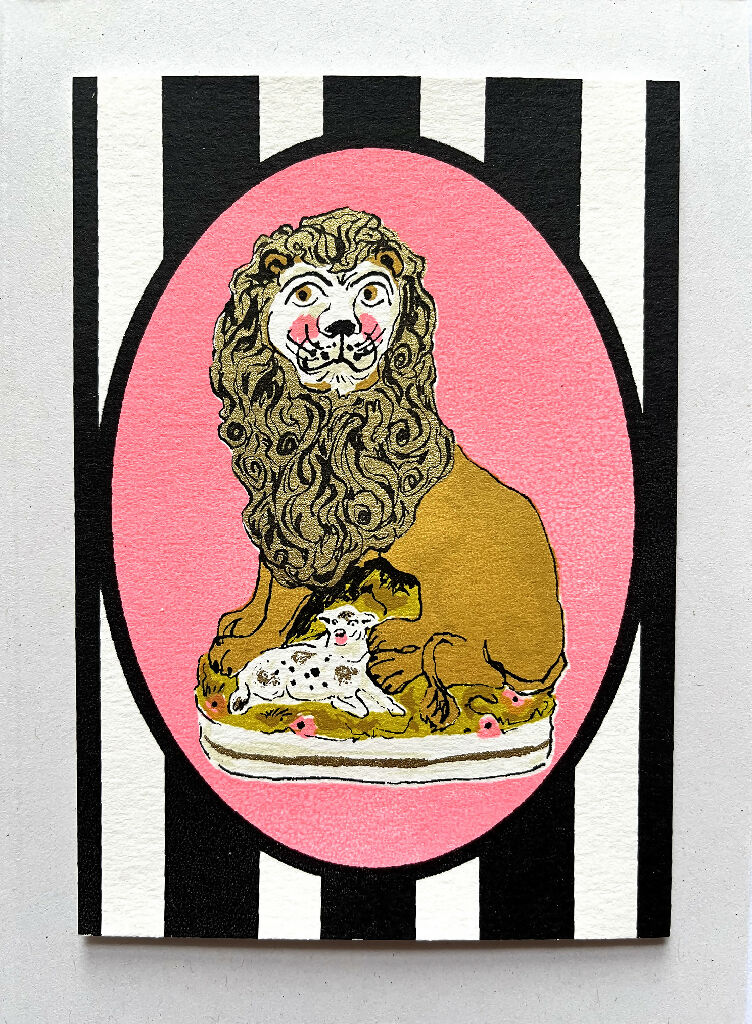 Staffordshire Lion Hand Screenprinted Card - Image 3