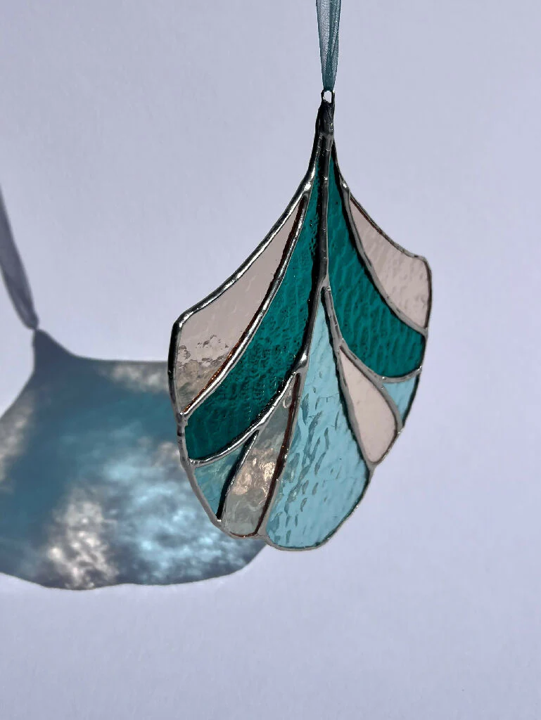 Stained Glass Art Deco Suncatcher Decoration in Blush and Teal - Image 3