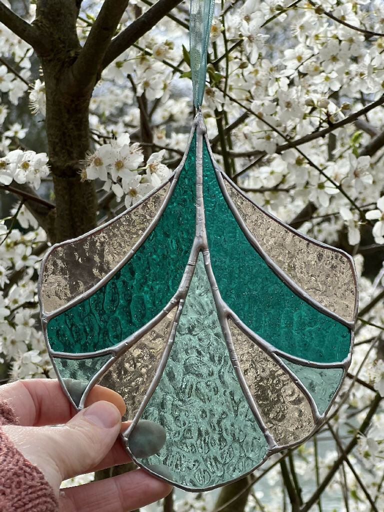 Stained Glass Art Deco Suncatcher Decoration in Blush and Teal - Image 4
