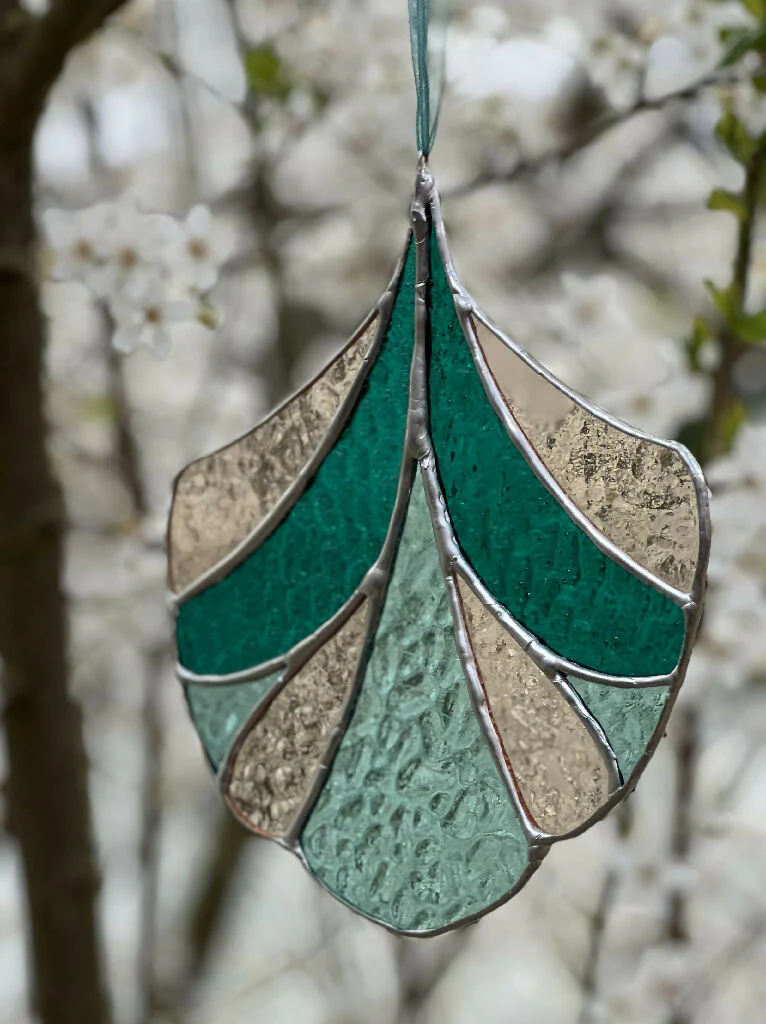 Stained Glass Art Deco Suncatcher Decoration in Blush and Teal - Image 5