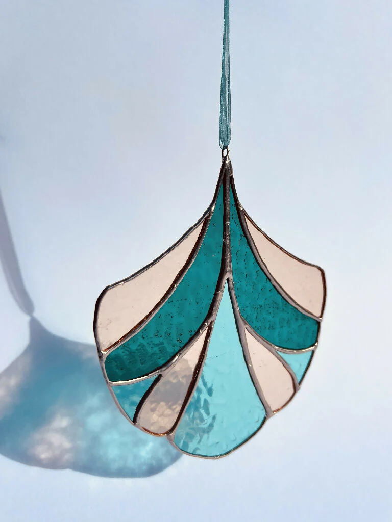 Stained Glass Art Deco Suncatcher Decoration in Blush and Teal - Image 6
