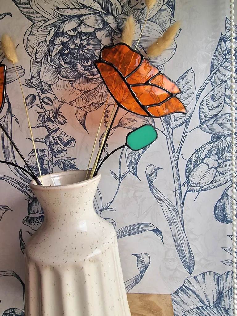 Stained Glass California Poppy Stem – UK Meadow Inspired Floral Art - Image 2
