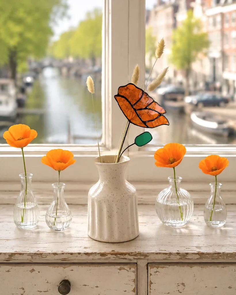 Stained Glass California Poppy Stem – UK Meadow Inspired Floral Art - Image 4