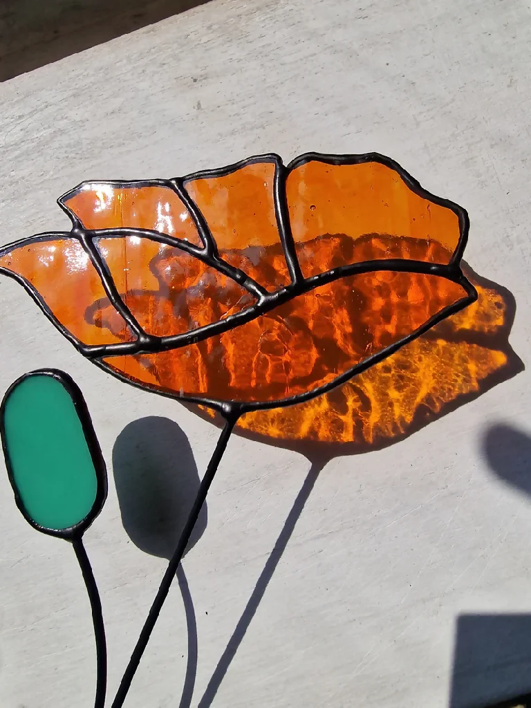 Stained Glass California Poppy Stem – UK Meadow Inspired Floral Art - Image 5