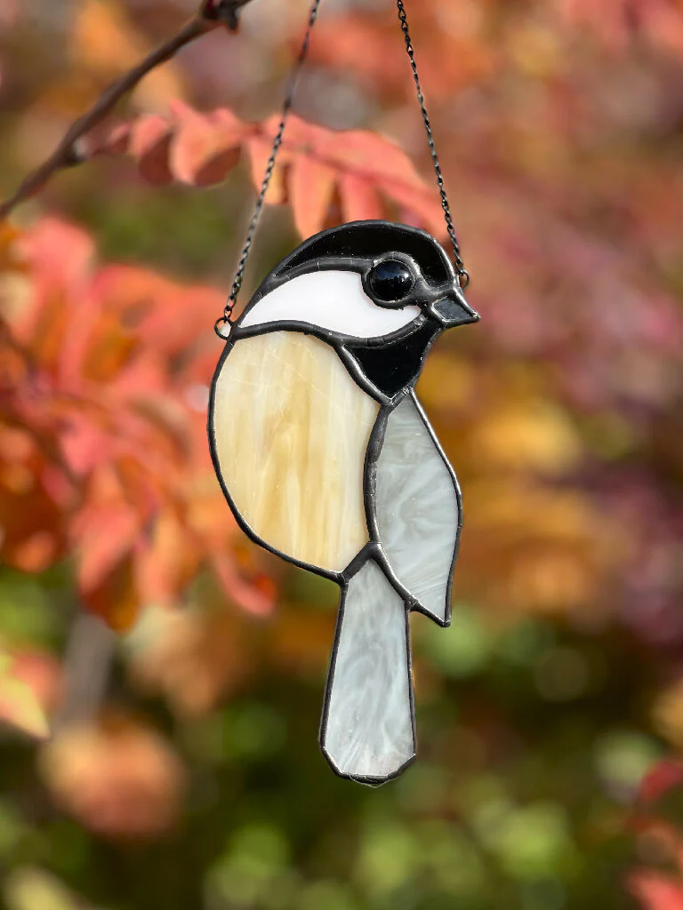 Stained Glass Coal Tit - Glass bird in neutrals - Image 3