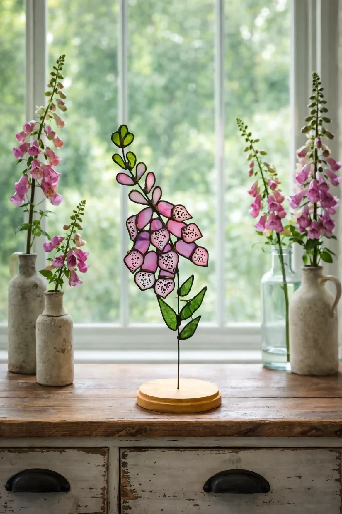 Stained Glass Foxglove – Pink & Purple Wispy Textured Bloom - Image 2