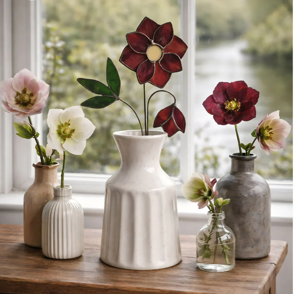 Stained Glass Hellebore – Deep Red Winter Bloom with Fresh Green Foliage