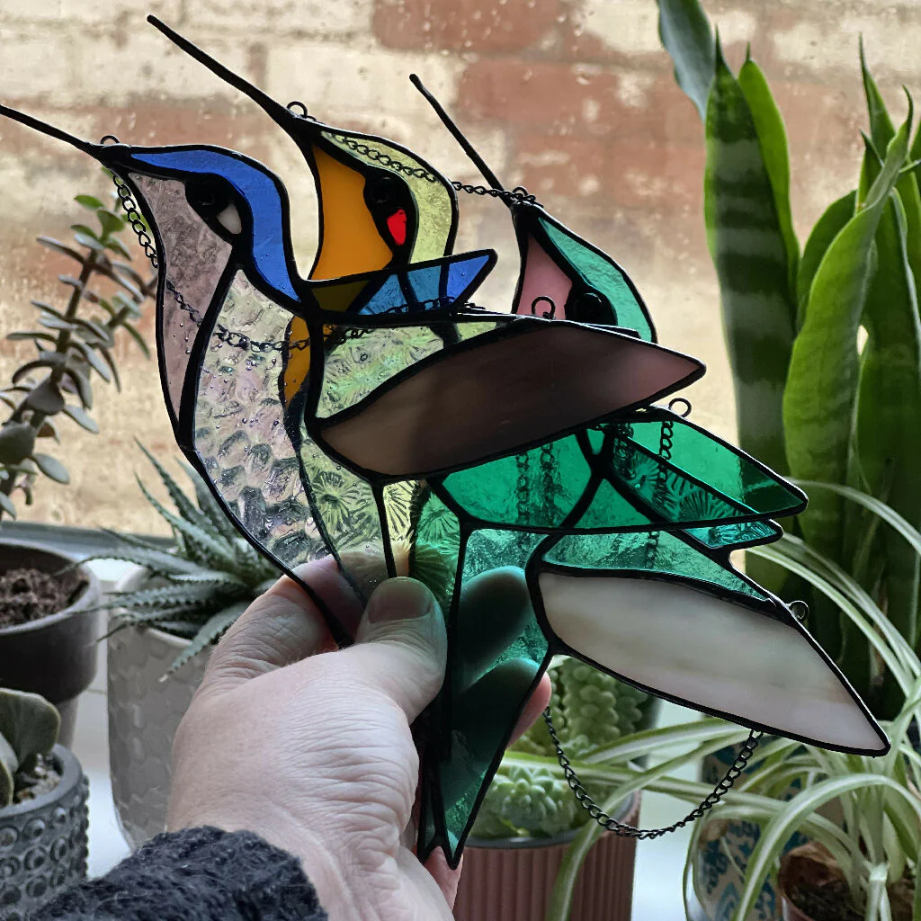Stained Glass Hummingbird in teal and pink - Image 4