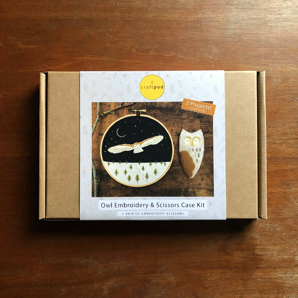 Winter Owl Craftpod: Includes Starry Night Owl Embroidery Kit, Owl Scissors Case Kit and Garland. - Image 4