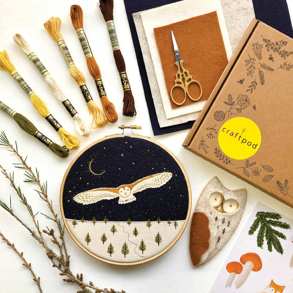 Winter Owl Craftpod: Includes Starry Night Owl Embroidery Kit, Owl Scissors Case Kit and Garland. - Image 5