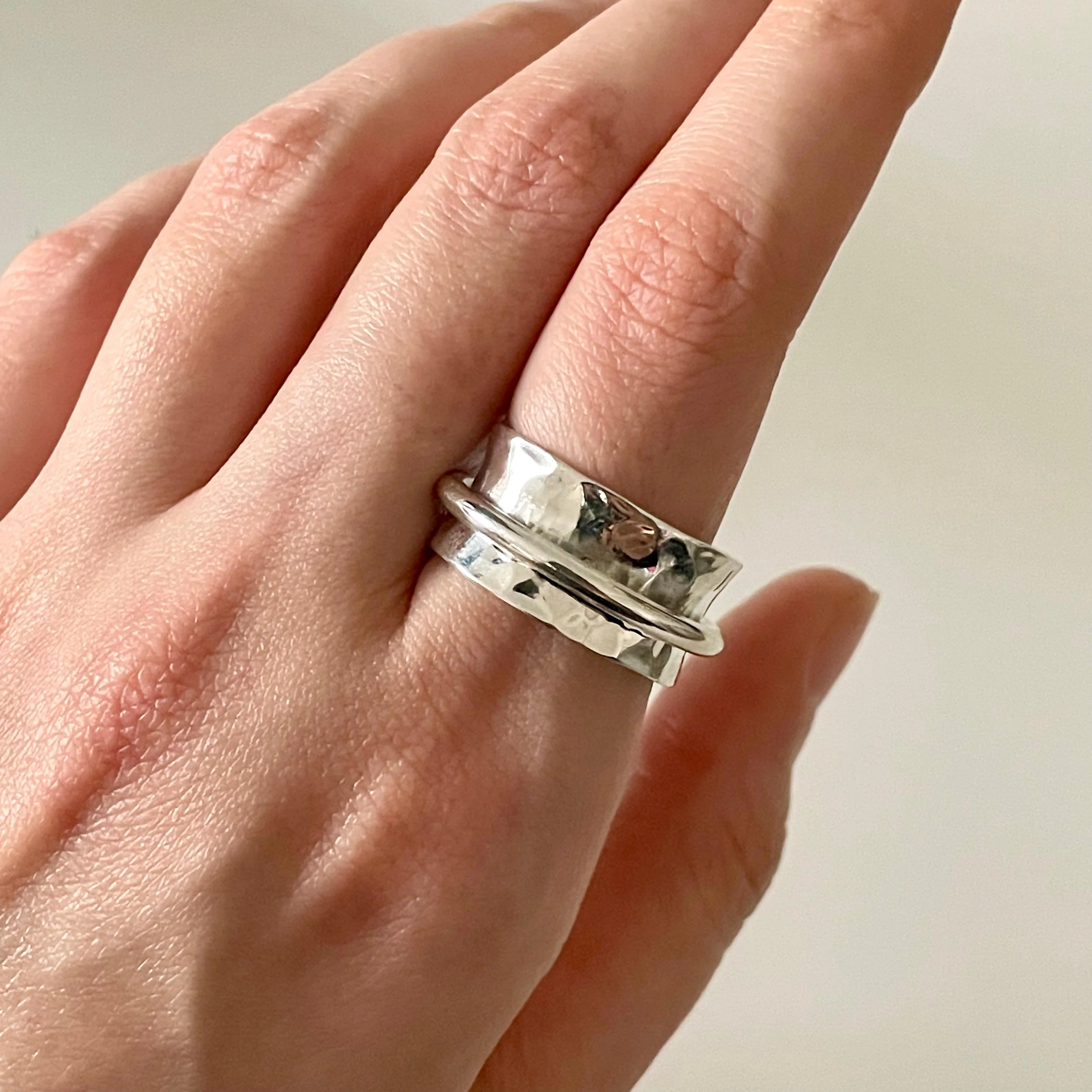 Statement Hammered Spinner Ring in Sterling Silver