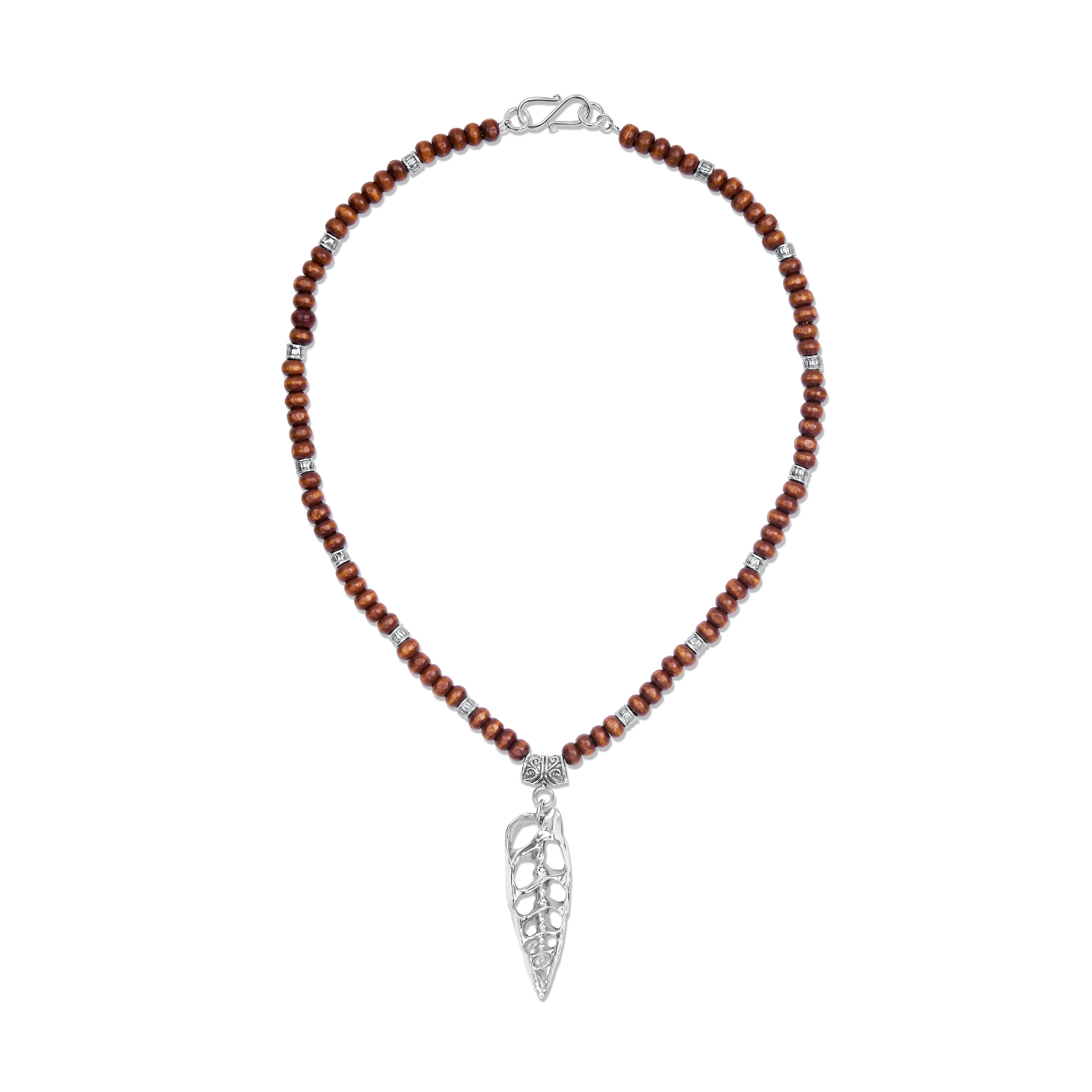 Sterling Silver Abstract Shell Spiral Beaded Necklace - Image 2