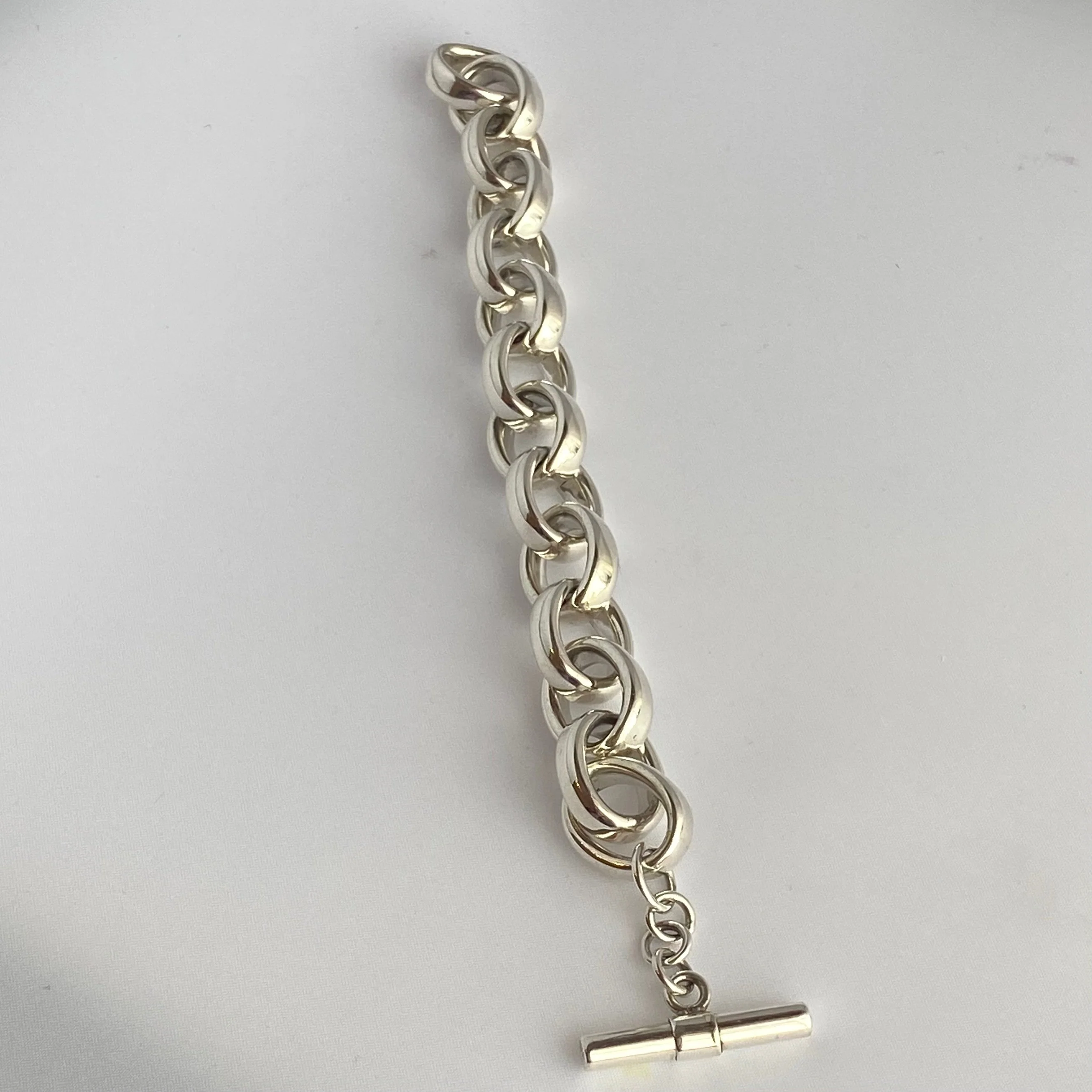 Sterling Silver Bracelet with Hollow Chunky Oval Links - Image 6