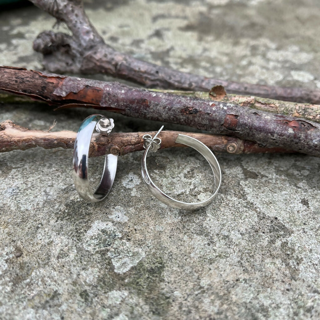 Sterling silver chunky hoop earrings with a polished finish - Image 2