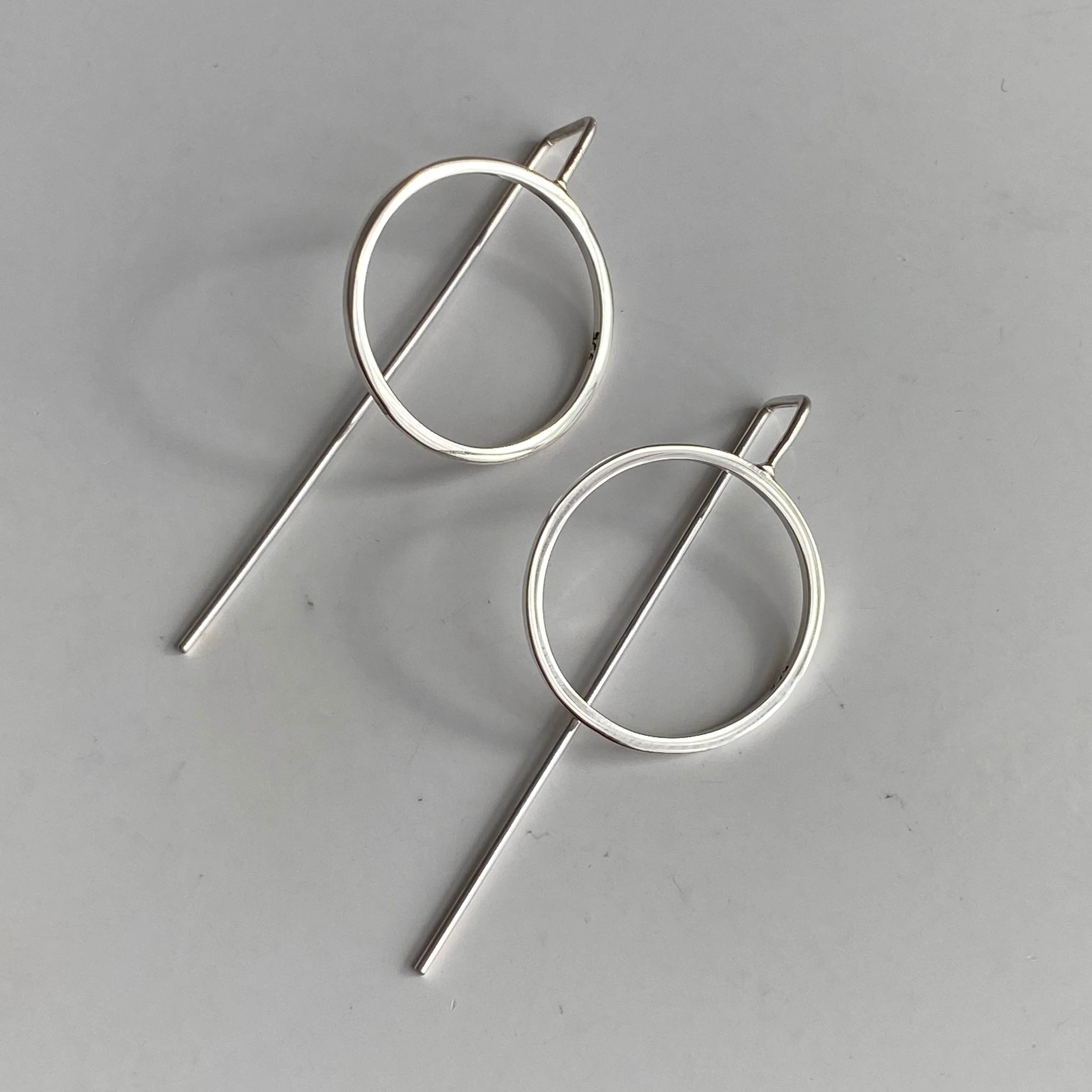 Sterling Silver Hollow Circle Earrings with a Long Straight Back - Image 3