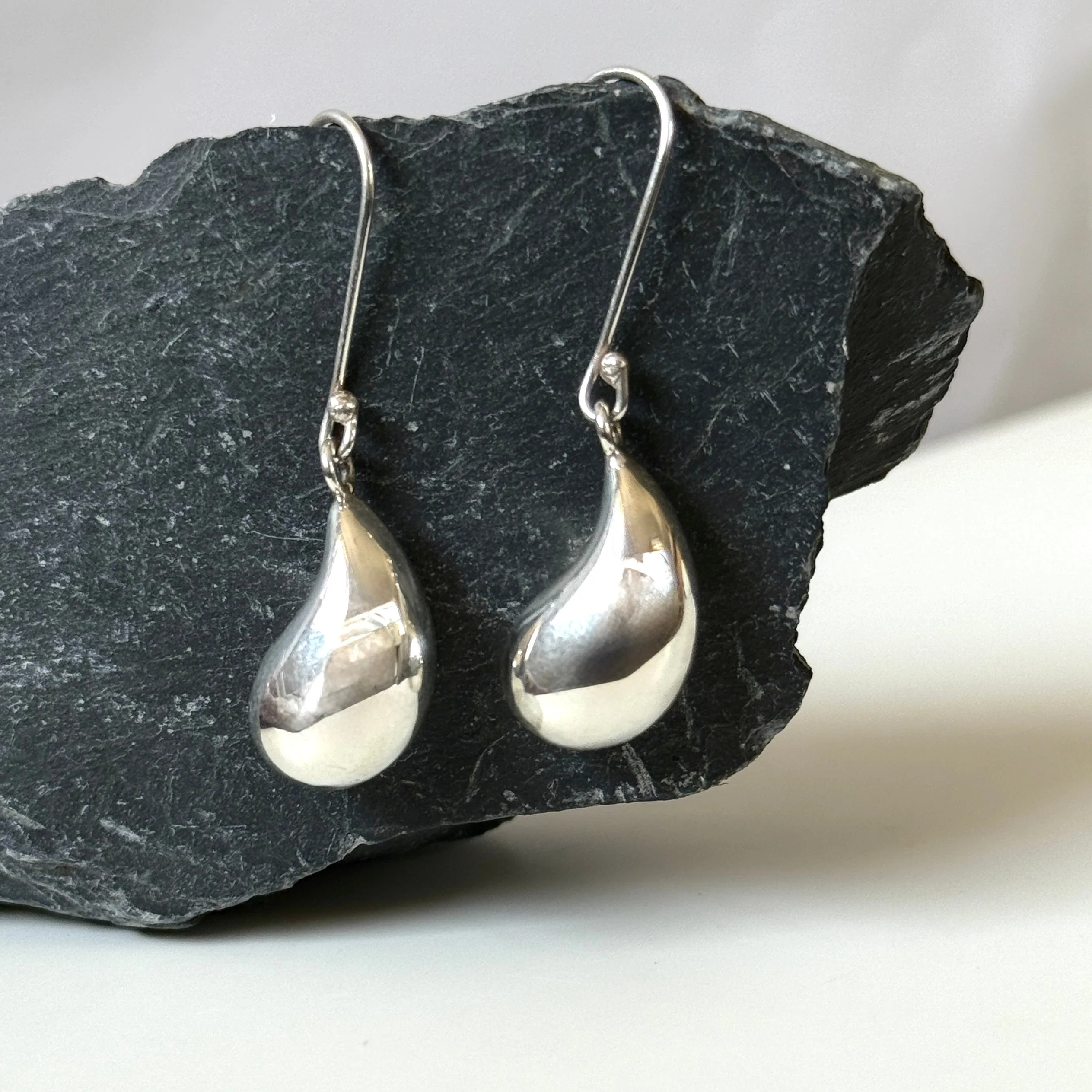 Sterling Silver Hook Earrings with a Chunky Curved Drop