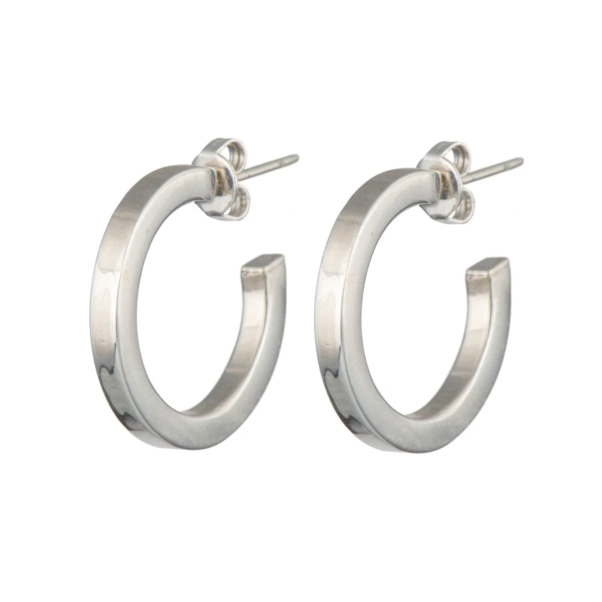 Sterling Silver Hoop Earrings with a Flat Square Edge - Image 2