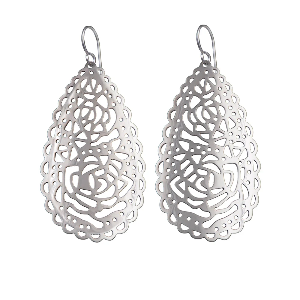 Sterling Silver Lace Filigree Long Earrings - Image 2