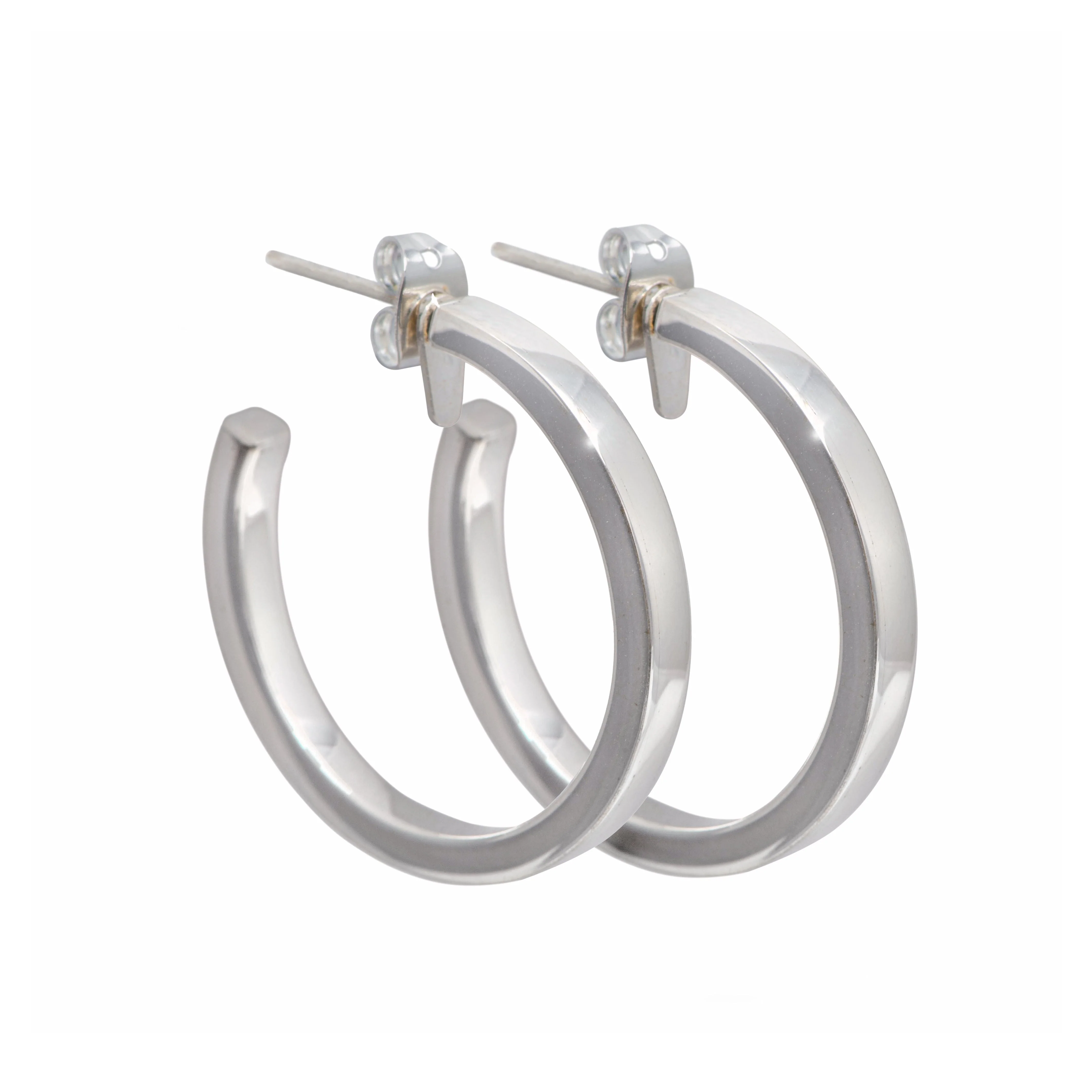 Sterling Silver Large Hoop Earrings with a Flat Square Edge - Image 2