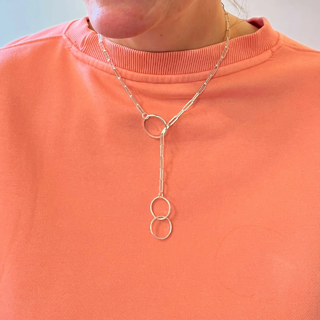 Sterling Silver Lariat Hoop Necklace - Image 4