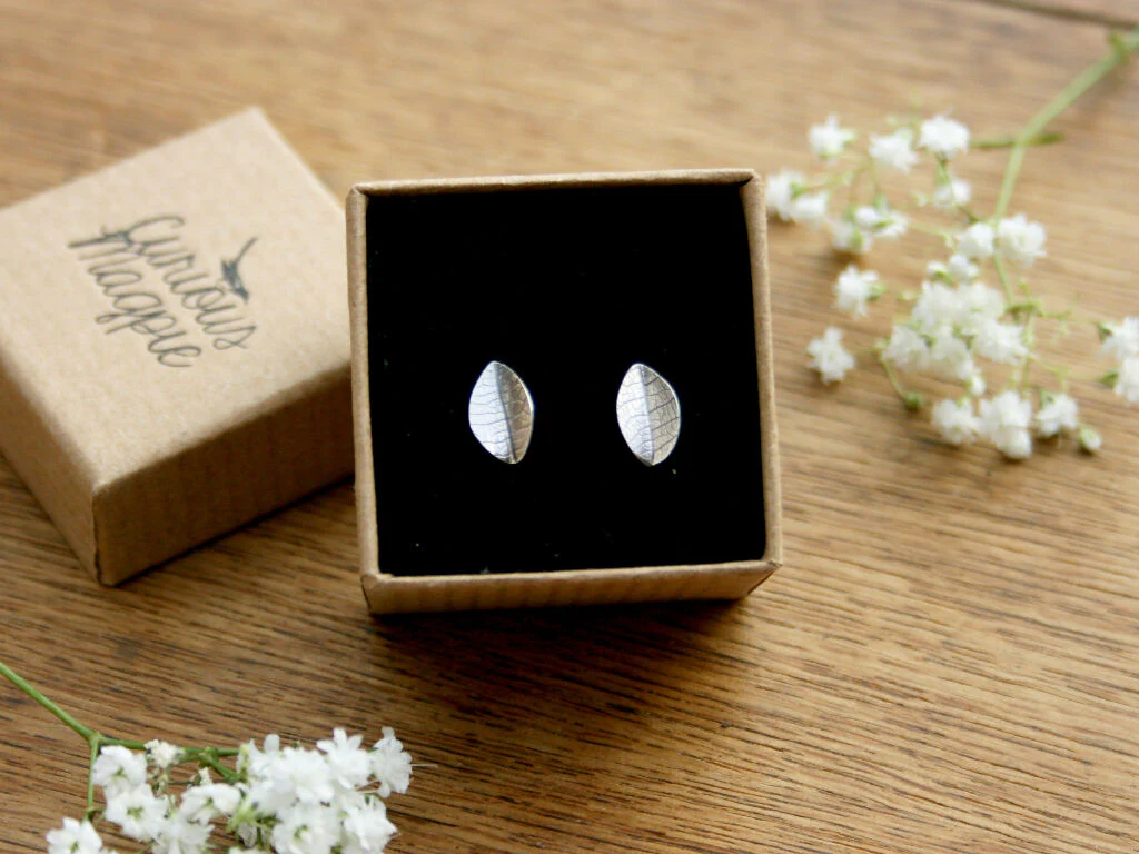 Sterling Silver Leaf Stud Earrings - Image 2