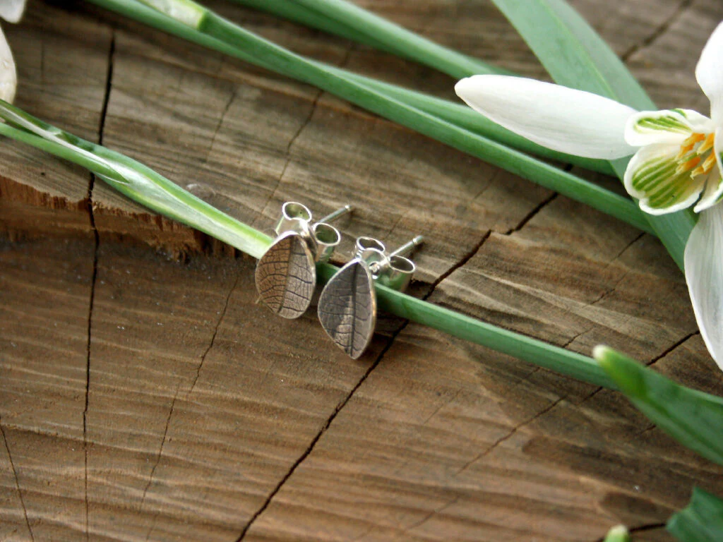 Sterling Silver Leaf Stud Earrings - Image 3