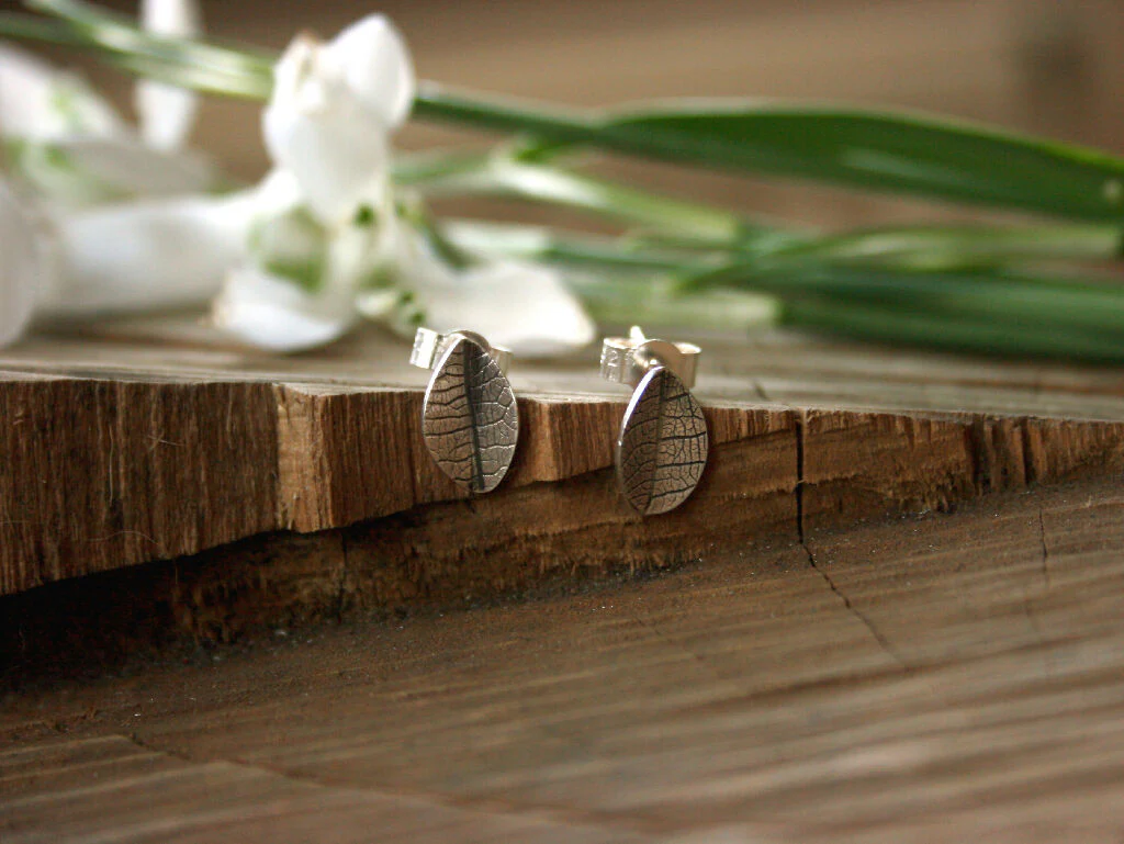 Sterling Silver Leaf Stud Earrings - Image 4