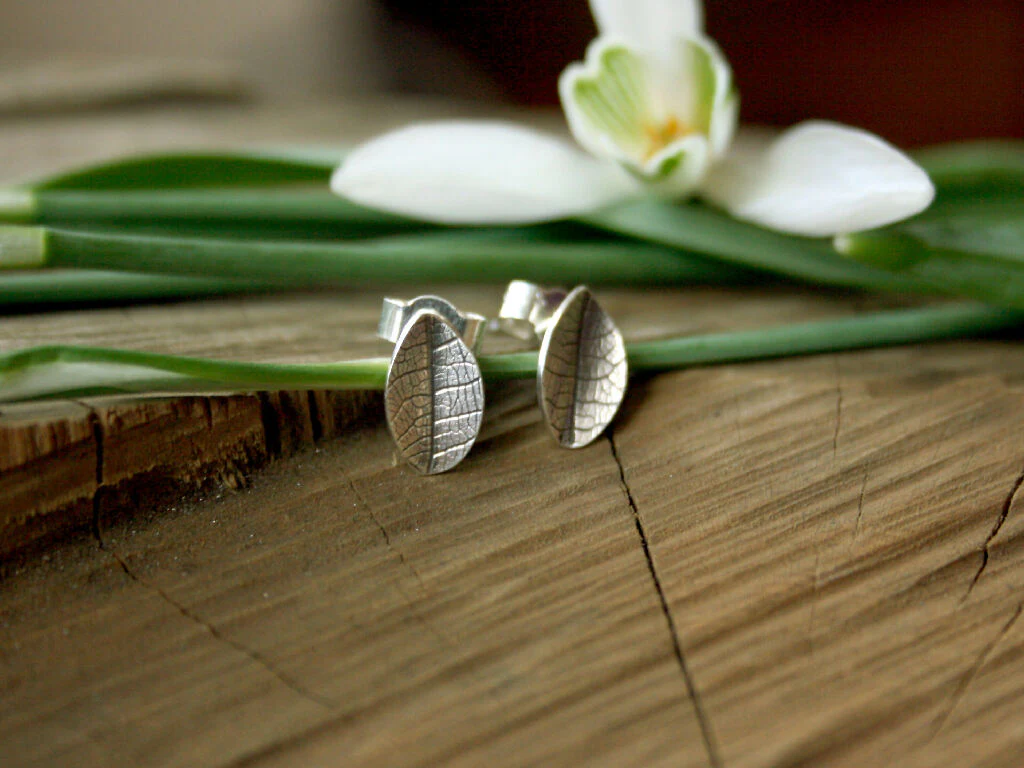 Sterling Silver Leaf Stud Earrings - Image 5