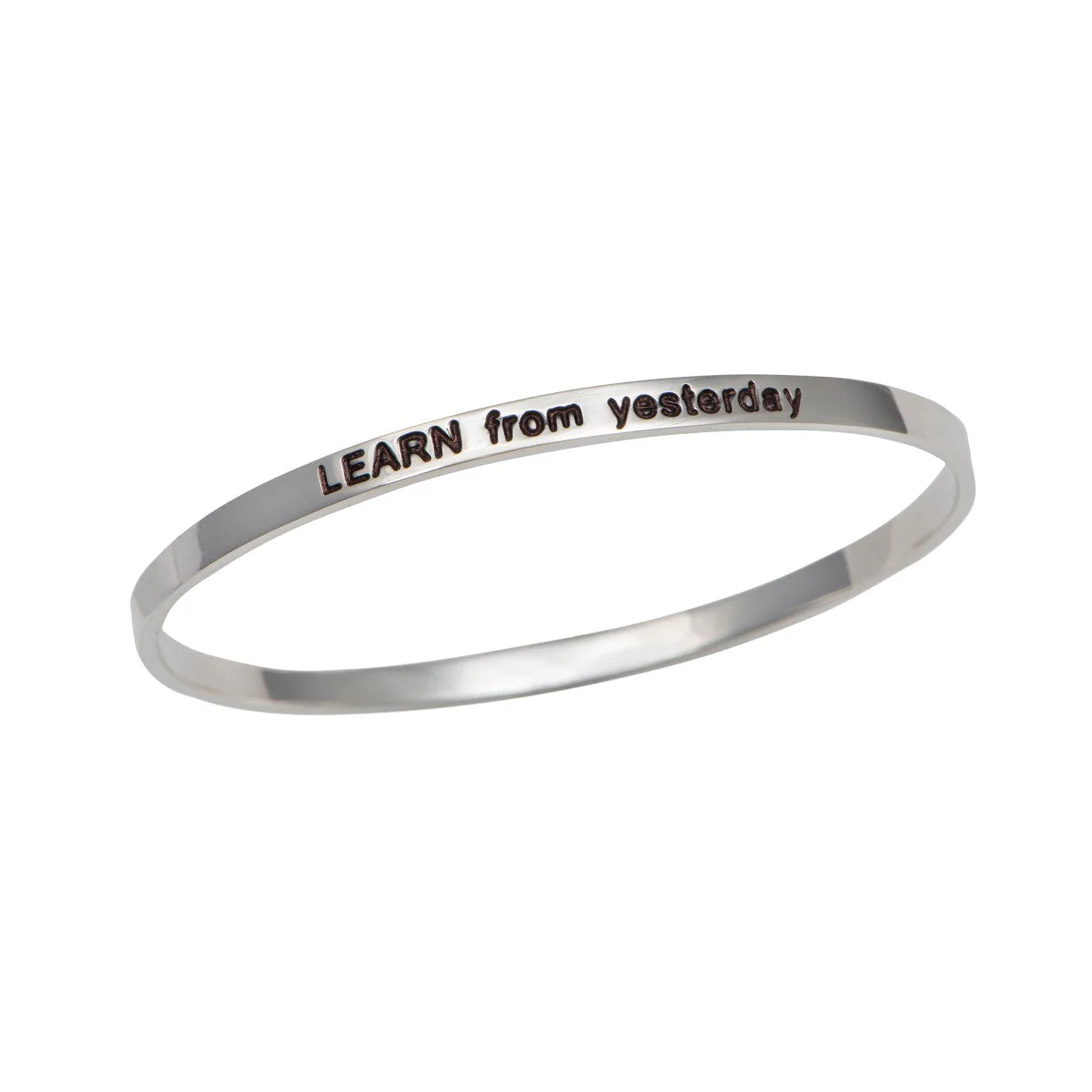 Sterling Silver Motivational Quote Bangle - Learn From Yesterday - Image 2