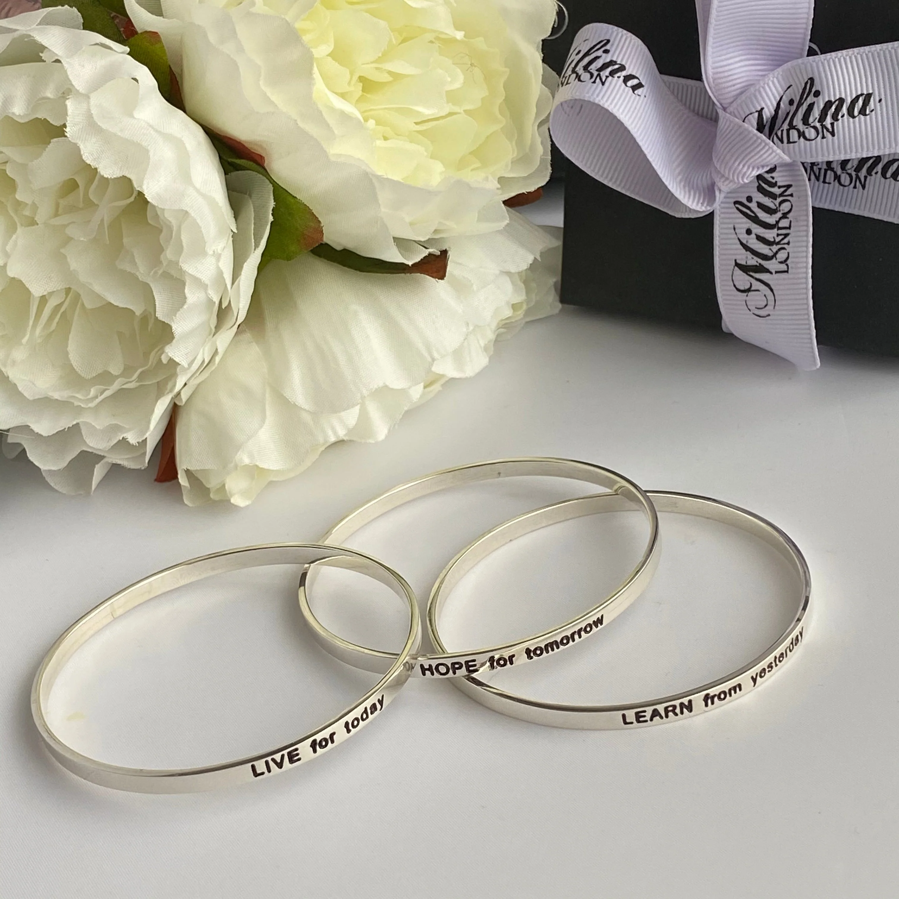 Sterling Silver Motivational Quote Bangle - Learn From Yesterday - Image 4