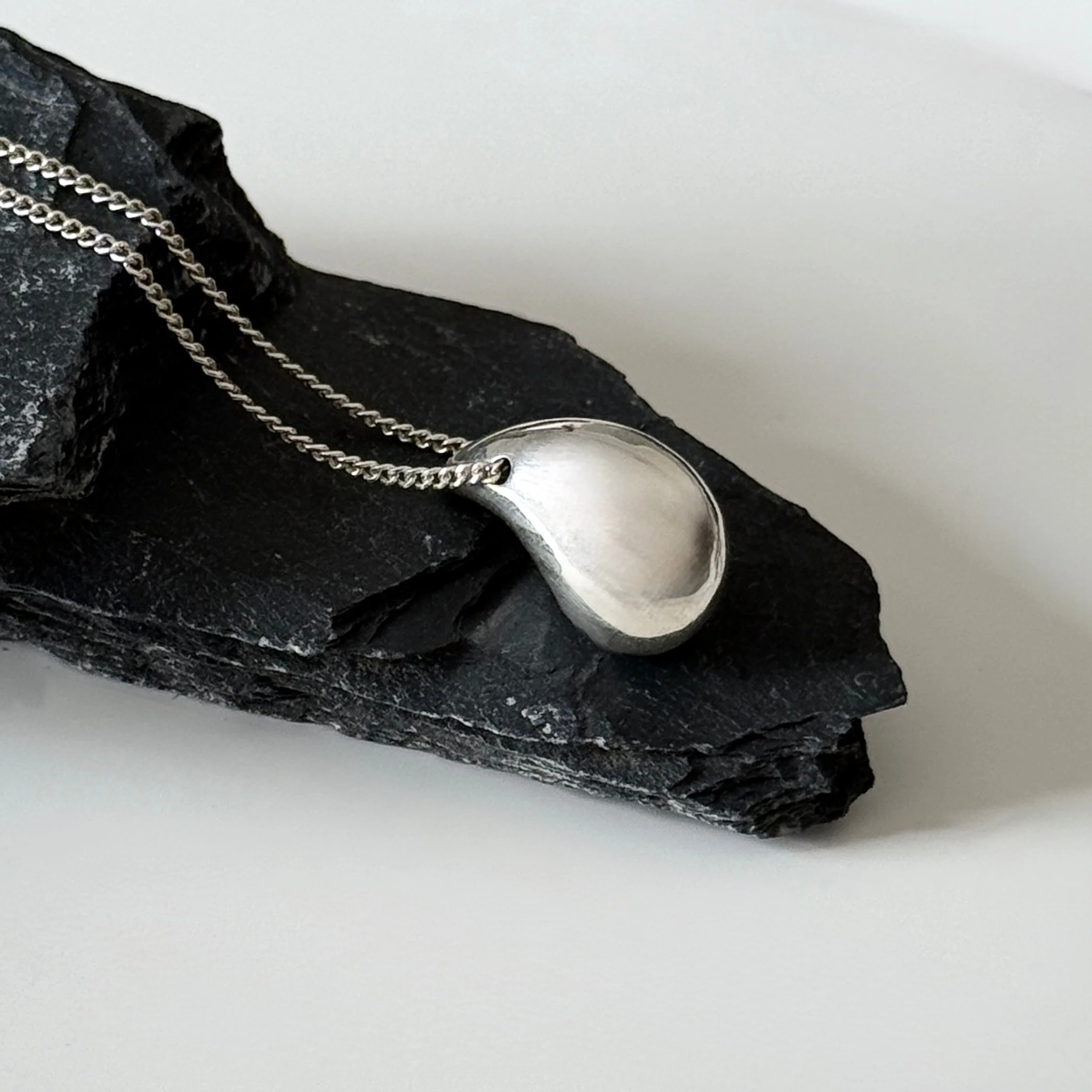 Sterling Silver Necklace with Chunky Curved Drop Pendant - Image 4