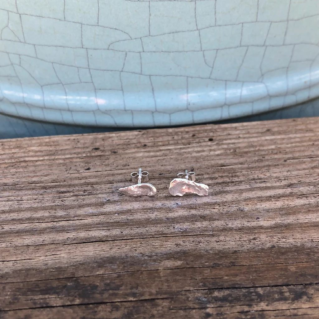 Sterling Silver Organic Water Cast Stud Earrings - Image 2