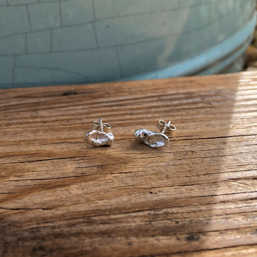 Sterling Silver Organic Water Cast Stud Earrings - Image 3
