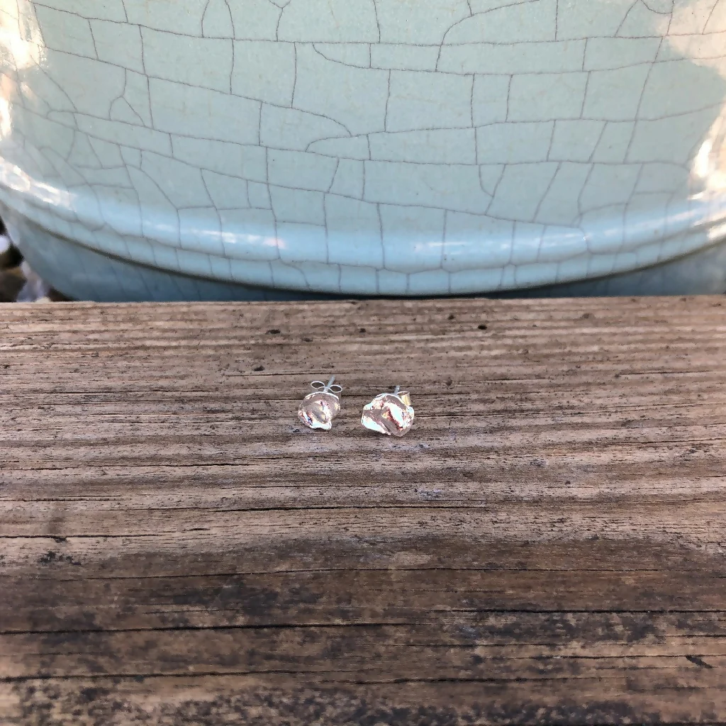 Sterling Silver Organic Water Cast Stud Earrings - Image 4