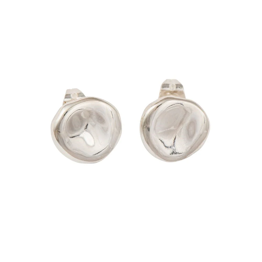 Sterling Silver Round Organic Concave Shaped Studs - Image 2