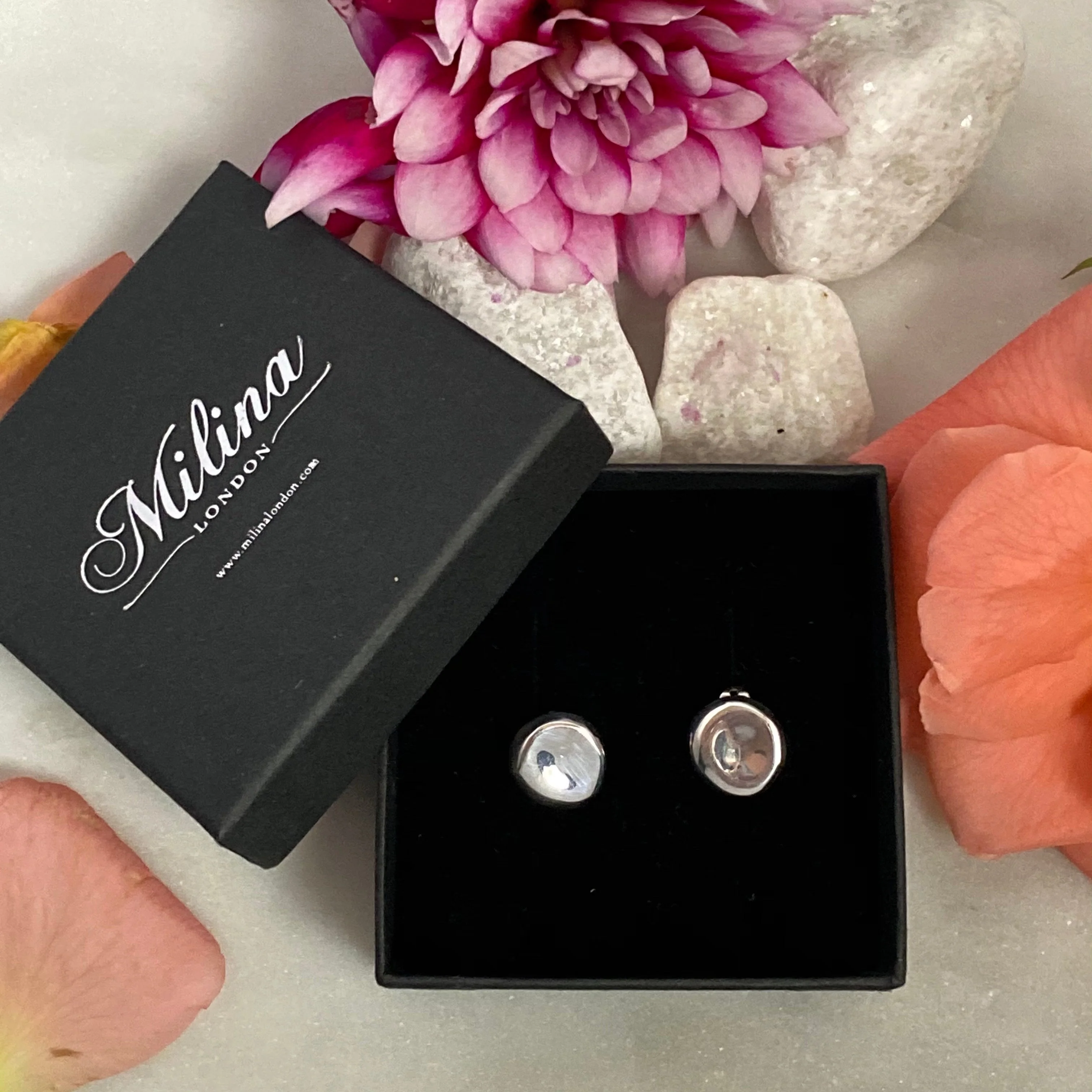 Sterling Silver Round Organic Concave Shaped Studs - Image 4