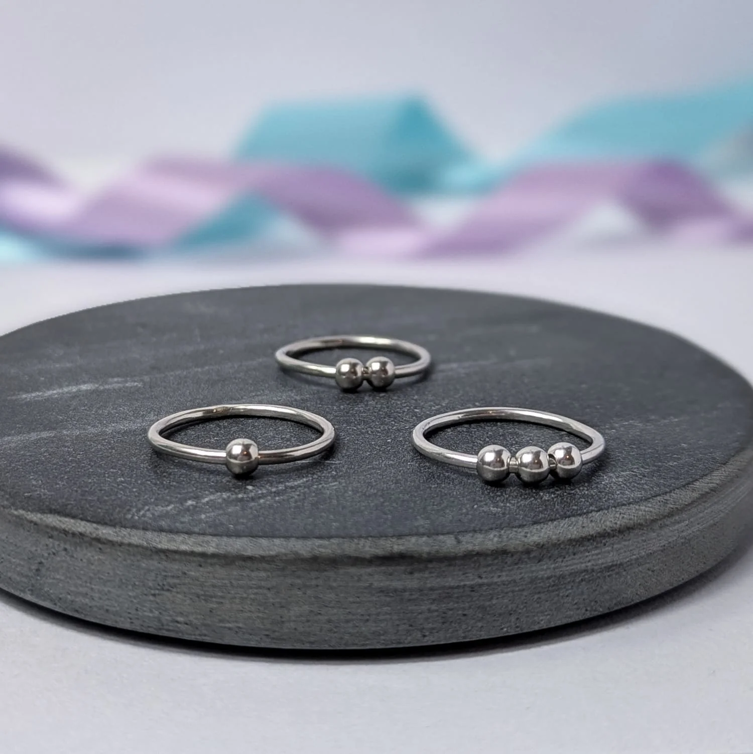 Sterling Silver Spinner Ring – Anxiety Spinning Bead Band - Image 2