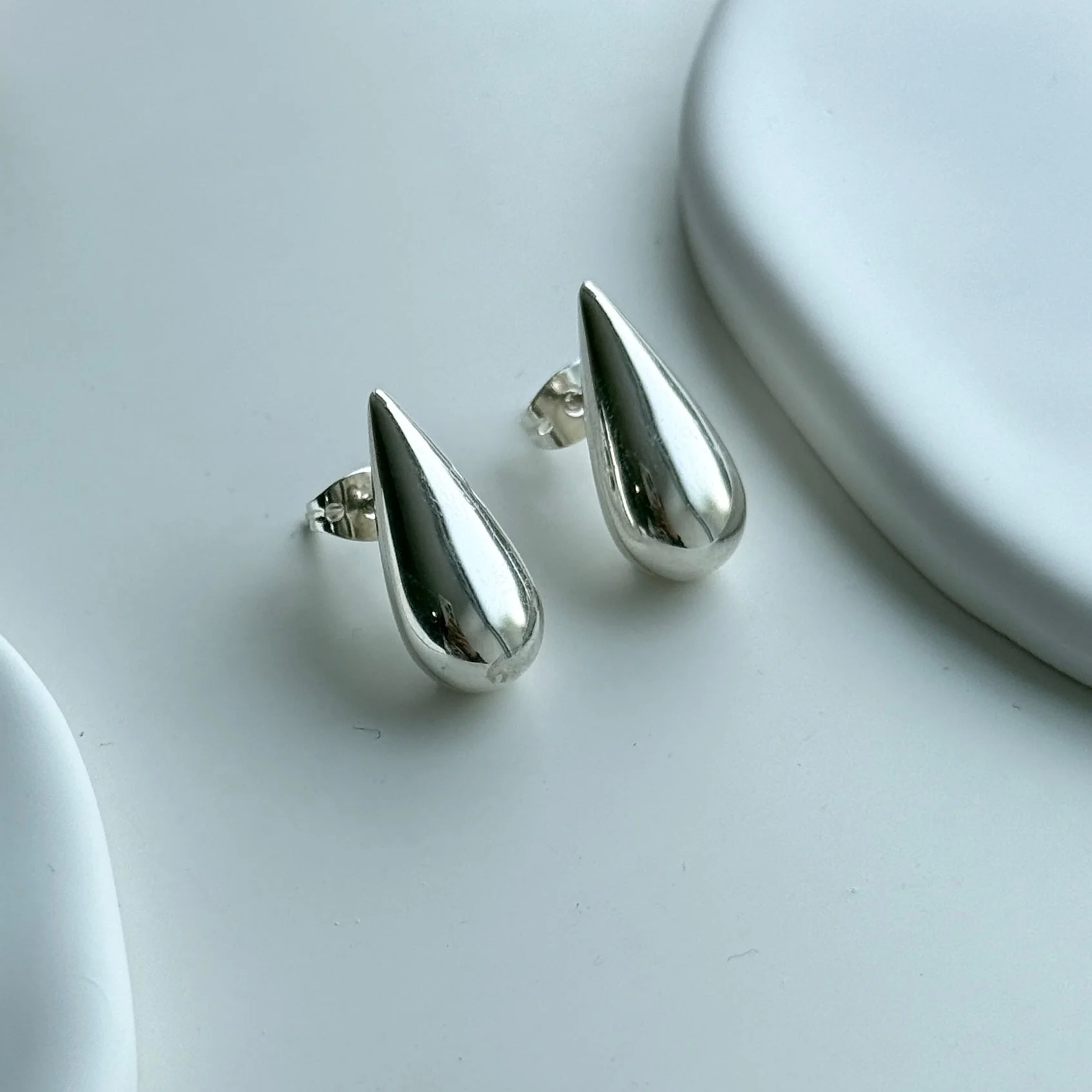 Sterling Silver Teardrop Shaped Stud Earrings - Image 5