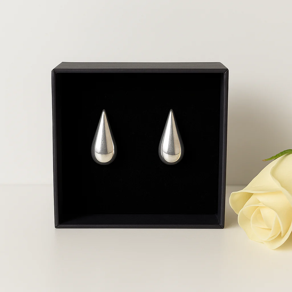 Sterling Silver Teardrop Shaped Stud Earrings - Image 6
